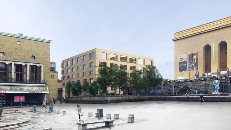 Vy från Götaplatsen. Skiss: Tham & Videgård.