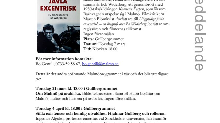 Stadsbiblioteket i Malmö: Bo Widerberg – 50 år efter filmdebuten