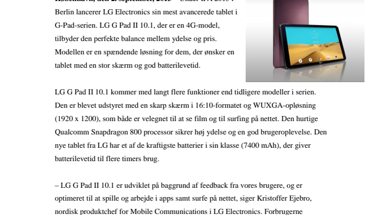 ​LG LANCERER G PAD II 10.1 – DEN PERFEKTE TABLET TIL UNDERHOLDNING OG SURF