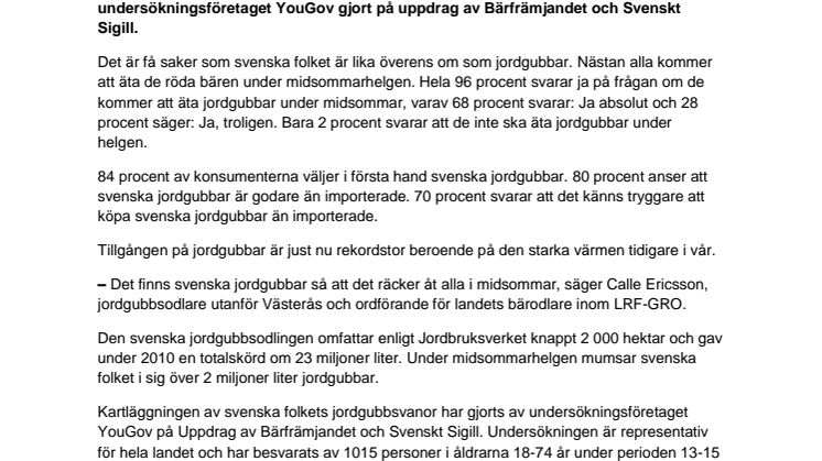 96 procent äter jordgubbar till midsommar