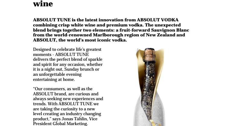 ABSOLUT TUNE – a sparkling fusion of ABSOLUT VODKA and crisp white wine