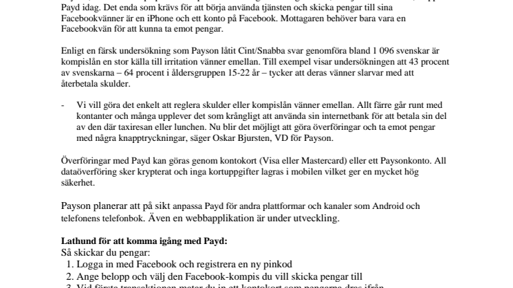 Payson först med mobila betalningar via Facebook 
