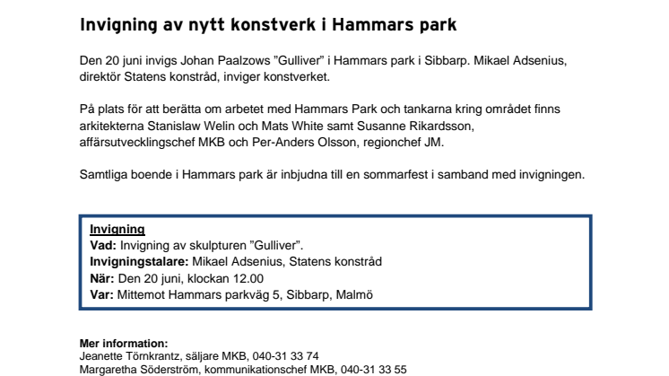 Invigning av nytt konstverk i Hammars park