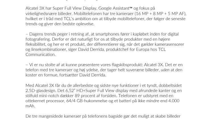 TCL Communication lancerer den nye og kraftfulde  Alcatel 3X til superpris