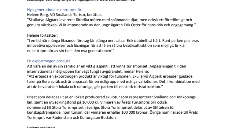 Ung entreprenör belönas med Årets Turismpris 