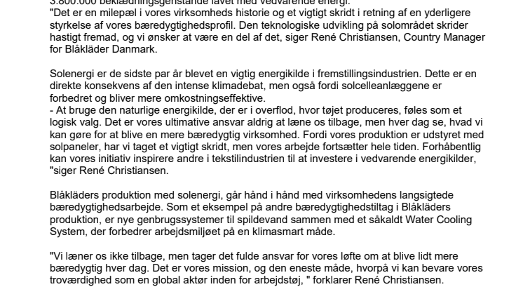 BLÅKLÄDER PRODUCERER MED HJÆLP FRA SOLEN