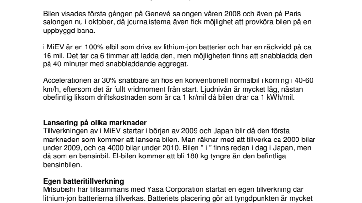 Mitsubishi tänker på miljön och lanserar en el-bil 
