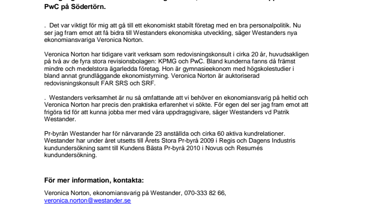 Westander värvar ekonomiansvarig