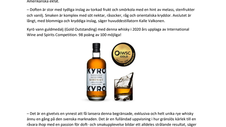 Exklusivt släpp: 180 flaskor Kyrö Malt Rye Whisky!