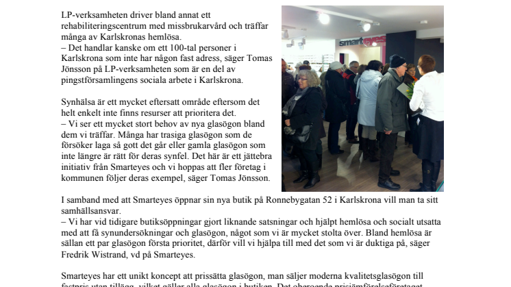 Ny butik: Smarteyes skänker glasögon till hemlösa i Karlskrona för upp till 400 000 kronor 