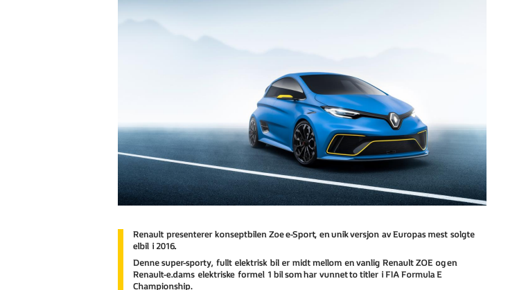 ZOE e-Sport konseptbil presenteres på bilmessen i Genève