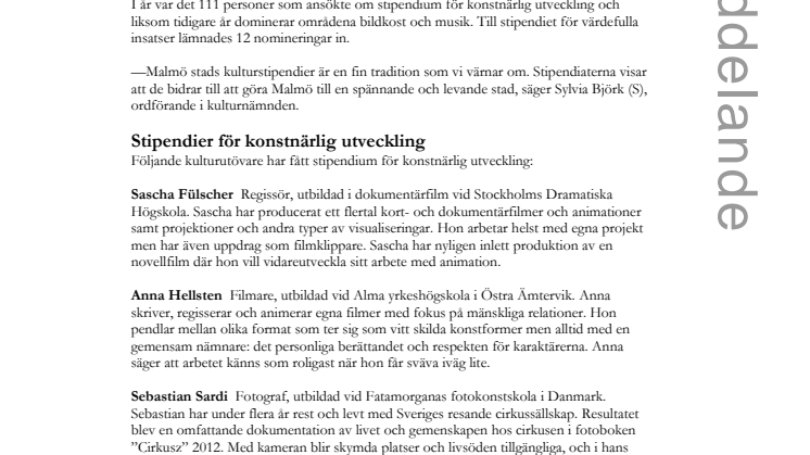Malmö stads kulturstipendier 2016