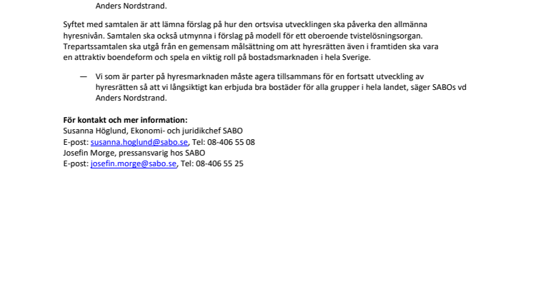 SABO välkomnar Hyresgästföreningen in i trepartssamtal