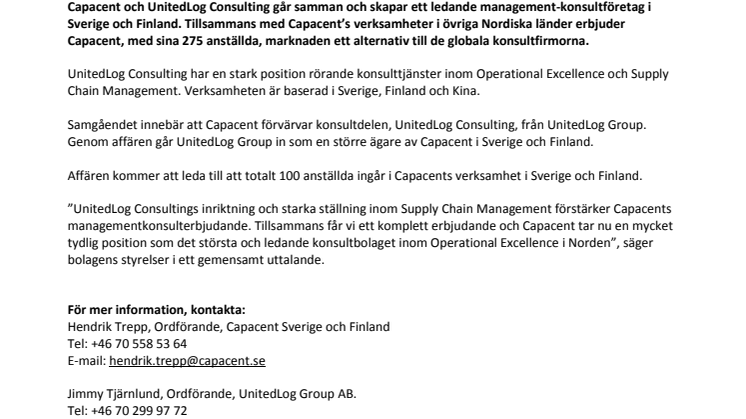 Förändring i managementkonsultbranschen - Capacent och UnitedLog Consulting går samman