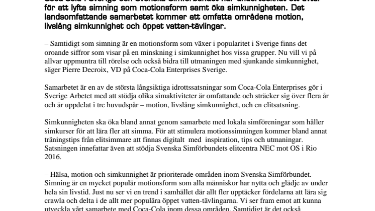 Coca-Cola och Svenska Simförbundet i samarbete