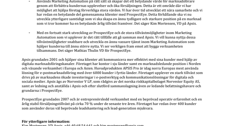Apsis och ProspectEye fusionerar genom förvärv