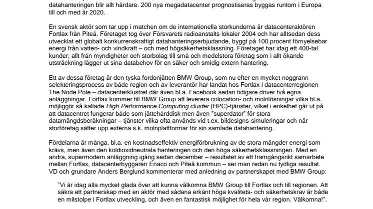 Tysk fordonsjätte väljer Sverige - Lägger ’superdatatjänster’ hos Fortlax i The Node Pole