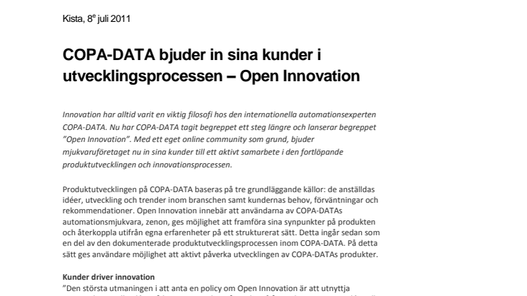COPA-DATA bjuder in sina kunder i utvecklingsprocessen – Open Innovation