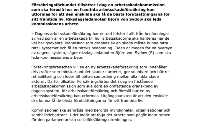 Försäkringsbranschen tillsätter en arbetsskadekommission