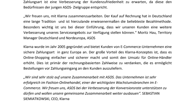 ASOS launcht Rechnungszahlung mit Klarna in Deutschland