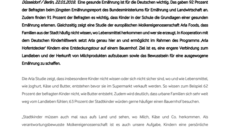 Kinder raus aufs Land – Arla Foods und das Deutsche Kinderhilfswerk zeigen, wo die Milch herkommt