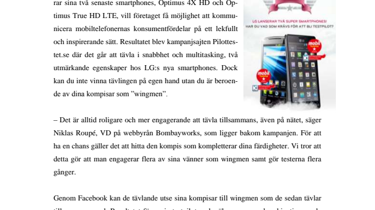 LG ELECTRONICS LANSERAR NYA SMARTPHONES GENOM KAMPANJEN PILOTTESTET.SE