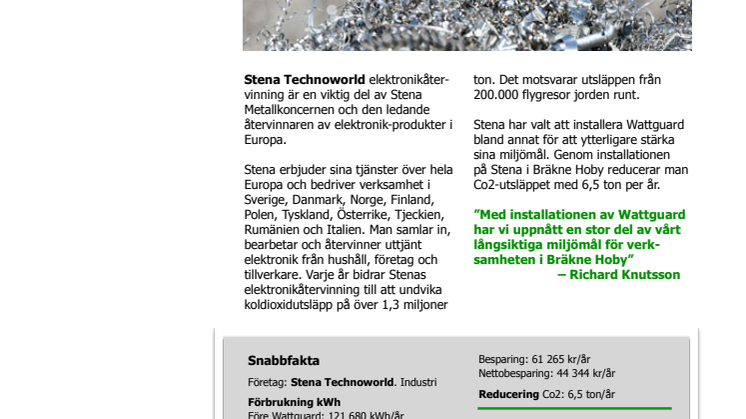 Referensuppdrag Stena Technoworld - stärka miljömål
