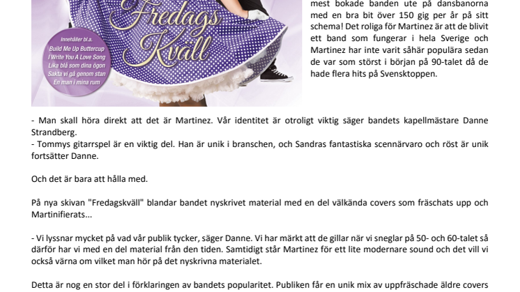 Martinez släpper albumet Fredagskväll och firar 35 år