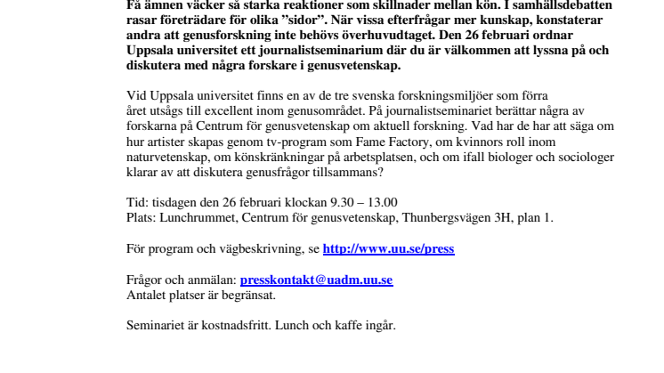Pressinbjudan: Bortom genusdebatten – forskare utmanar gränserna
