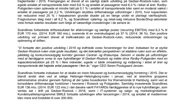 Scandlines fokuserede forretningen og investerede i fremtiden i 2015
