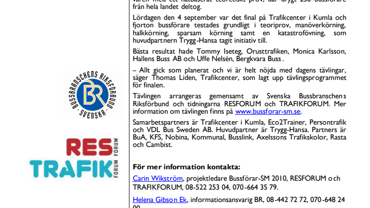 Pristagare från Orust i Bussförar-SM 2010