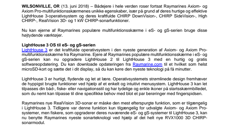 Raymarine: Opgrader til det Raymarines seneste operativsystem og sonarteknologi