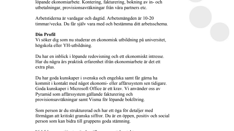 Ekonomiassistent sökes