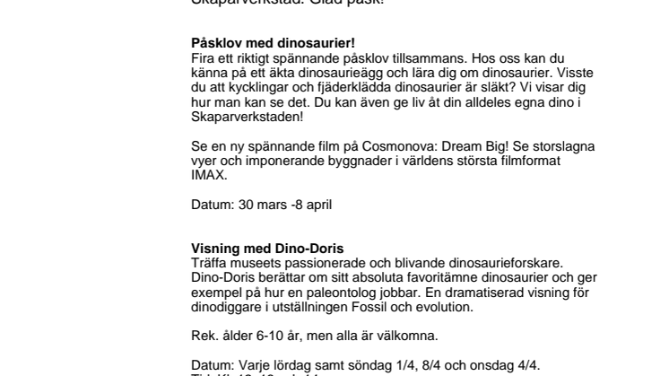 Det händer på Naturhistoriska riksmuseet i april
