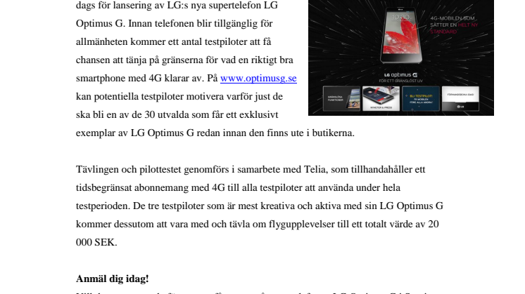LG SÖKER KREATIVA TESTPILOTER FÖR SUPERTELEFONEN OPTIMUS G