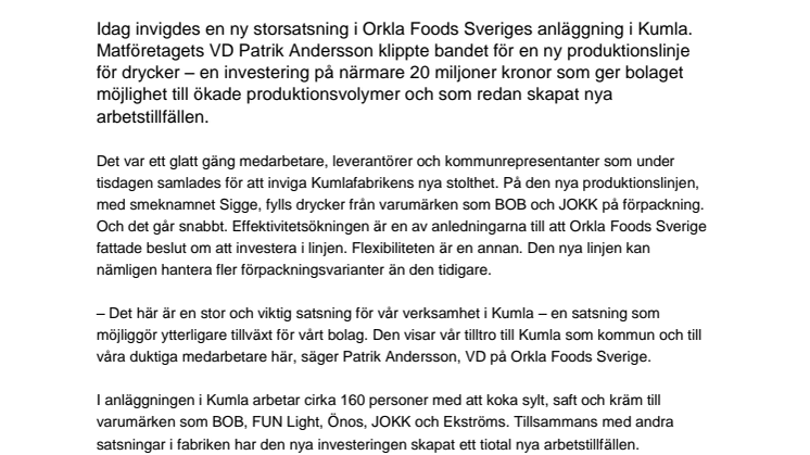 Orkla Foods Sverige miljonsatsar i Kumla