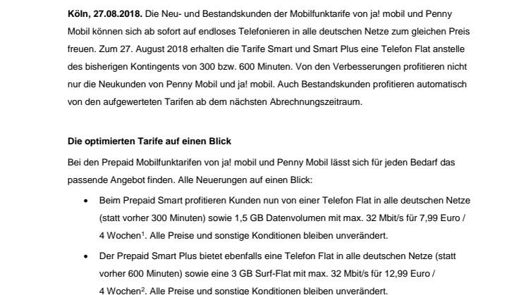 Neue Minuten Flat für Penny Mobil und ja! mobil