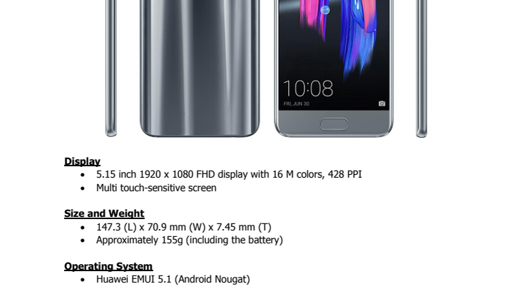 Specifikationer Honor 9 
