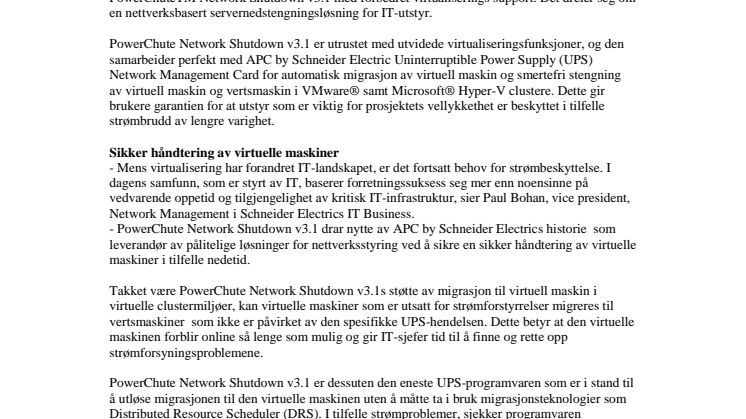 Utvider støtten av PowerChuteTM Network Shutdown programvaren til virtuelle clustermiljøer