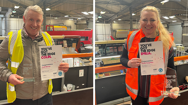 Colin Barnes (engineering director) and Emilia Fengriffen (stores manager) with their Gateshead Edge Awards