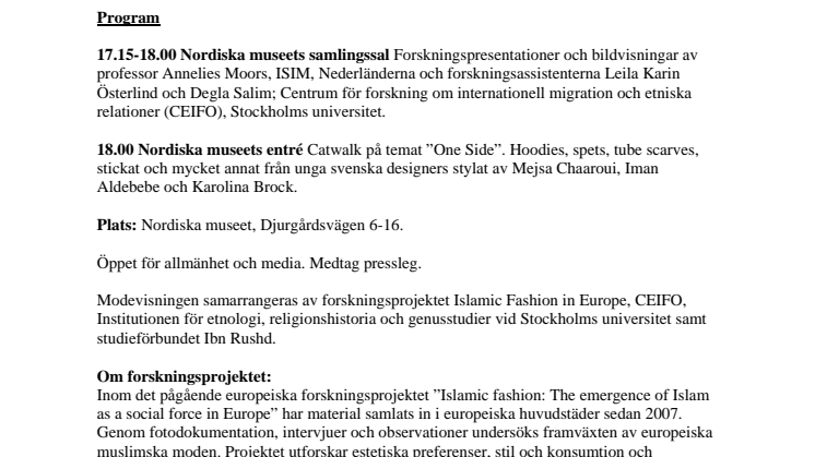 Pressinbjudan: Muslimskt mode - catwalk den 1 oktober