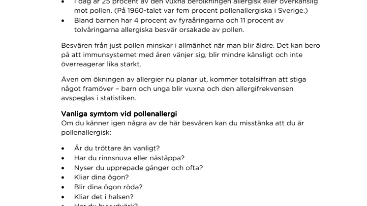 Fakta om pollenallergi