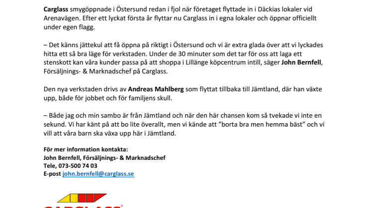 Carglass® slår upp portarna i Östersund