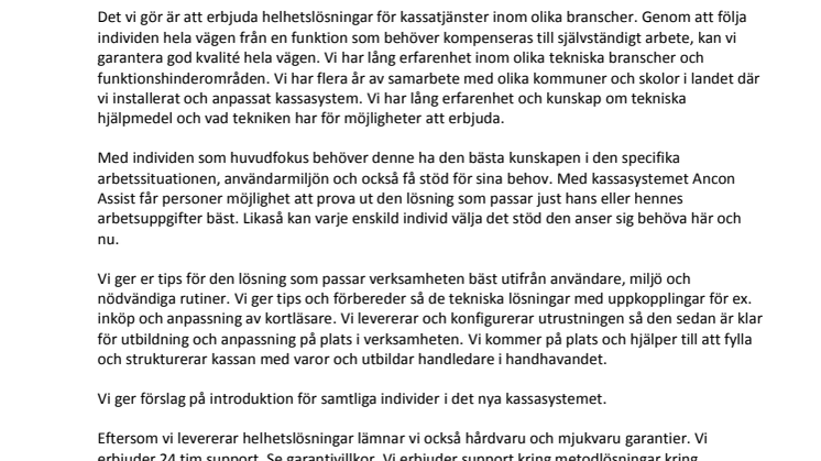 Ancon Assist kassasystem - den smarta tillgängliga kassan!