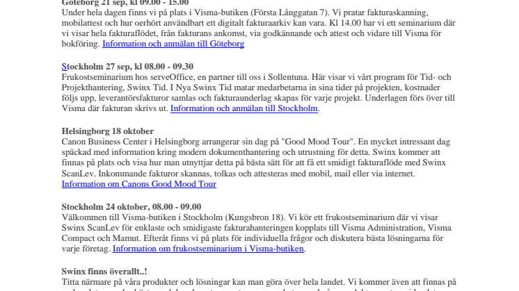 Fokus på Tid & Projekthantering och Fakturaskanning när Swinx åker på höstturné i Sverige