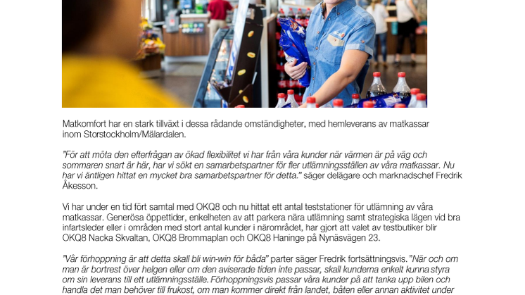 OKQ8-stationer blir utlämningsställe för Matkomforts matkassar