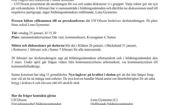 Skolutredningen i Sunne presenteras