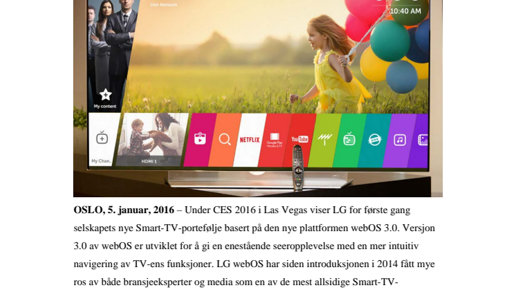LG INTRODUSERER EN NY VERSJON AV DEN BEJUBLEDE SMART-TV-PLATTFORMEN WEBOS UNDER CES 2016
