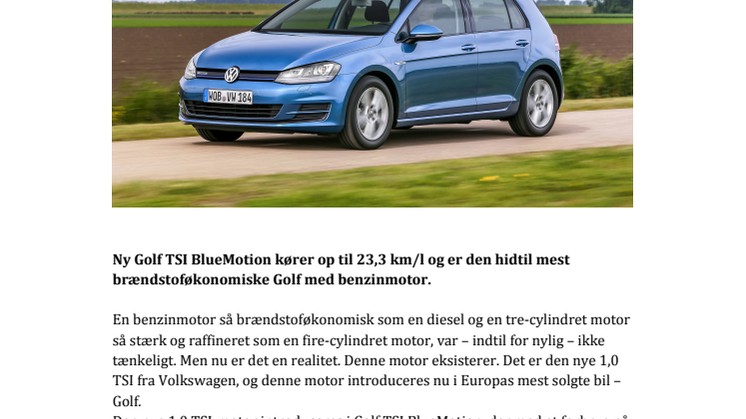 Volkswagen Golf BlueMotion – nu på benzin