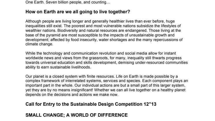 Small Change; a World of Difference - Sustainable Design Competition Brief 12"13
